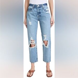 FRAME Le Original distressed ripped light wash crop ankle straight jeans denim